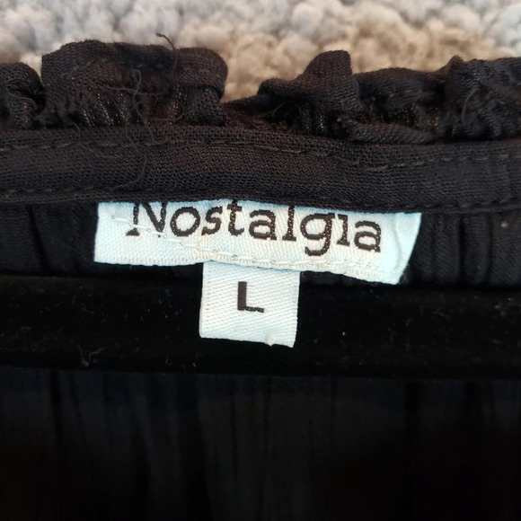 Nostalgia Black Rayon Embroidered Tassel Elastic Waist & Wrist Short Dress Sz L - Picture 6 of 11